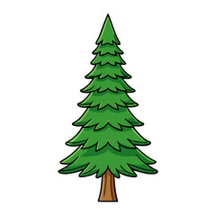 Fototapeta premium Cartoon evergreen tree with green foliage and brown trunk