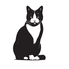 Adorable Domestic Cat Sitting and Looking Curiously at Camera