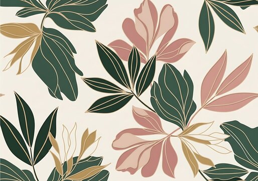 Sophisticated botanical motif with muted tones in a seamless repeat