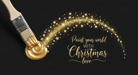 Christmas tools A paintbrush dabs golden paint, creating a festive swirl of glittering stars and the words 'Paint your world with Christmas love'