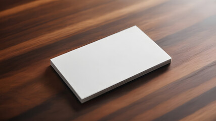 Minimalist Business Card Stack on Wooden Surface: A neat stack of pristine business cards rests on a polished wooden surface, offering a sleek, modern, and professional aesthetic.