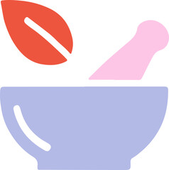 Minimalist illustration of mortar and pestle with leaf for alternative medicine