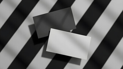 Elegant Business Card Mockup: Minimalist business card mockup with shadows on a textured striped background, creating a sleek and professional presentation.