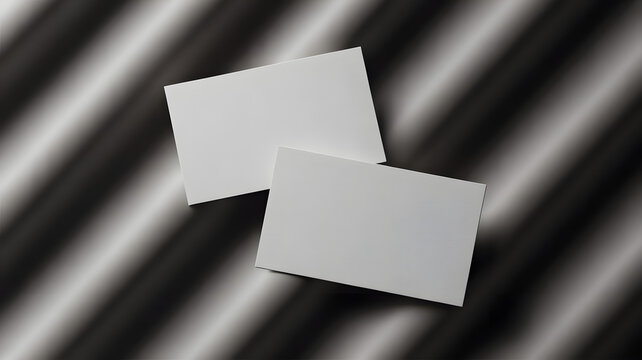 Minimalist Business Cards: Two blank business cards rest on a stylish surface. The scene captures the essence of simplicity and professional design.
