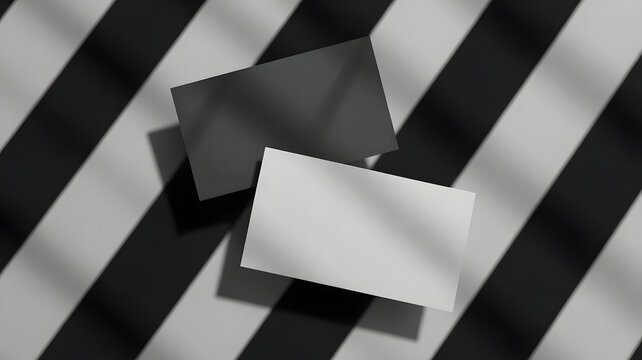 Elegant Business Card Mockup: Minimalist business card mockup with shadows on a textured striped background, creating a sleek and professional presentation.