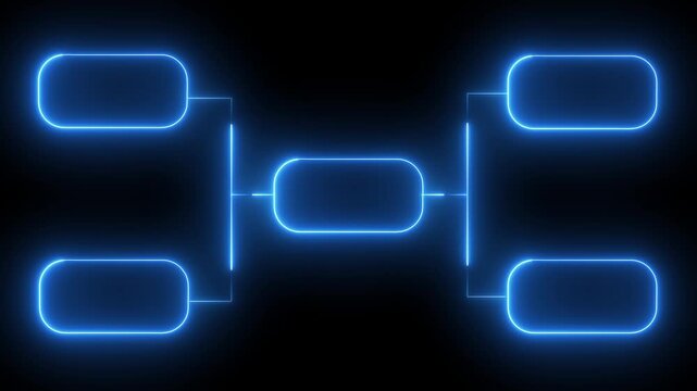 Animation of neon glowing team Tournament bracket templates isolated on black background.Neon Glowing Tournament Bracket Chart, Fields for 8 players or teams, 4 from each side.