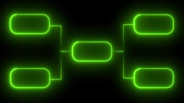 Animation of neon glowing team Tournament bracket templates isolated on black background.Neon Glowing Tournament Bracket Chart, Fields for 8 players or teams, 4 from each side.