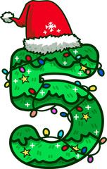 Christmas Number 5 with Santa Hat and Christmas Light