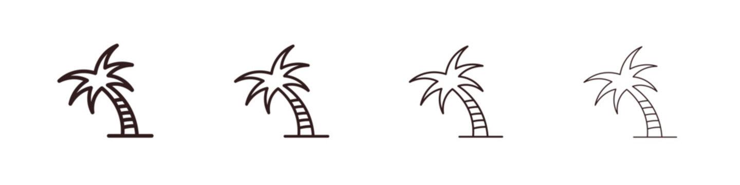 Palm tree icon outline symbol. Editable Stroke collection.