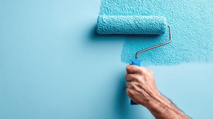 Painting a wall with a roller, showing the process of home improvement