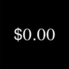 Zero Dollar Price Tag in White on Black Background