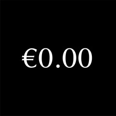 Zero Euro Price Tag in White on Black Background