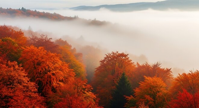 Autumnal Splendor - A Misty Landscape of Vibrant Foliage.