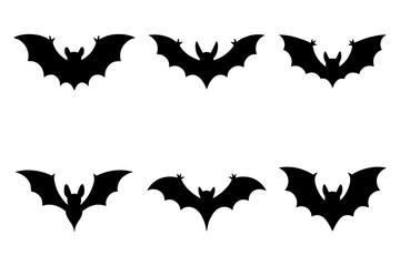 silhouette of six bats in flight, perfect for halloween