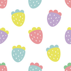 Seamless berry pattern with different-colored strawberries. Cute doodle-style pattern for kids
