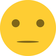 Yellow Circle Face with Two Brown Dots for Eyes and a Flat Brown Line for a Mouth on Transparent Background Representing Neutral Emotion