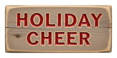 Festive holiday cheer sign home wooden plaque rustic style isolated on transparent background
