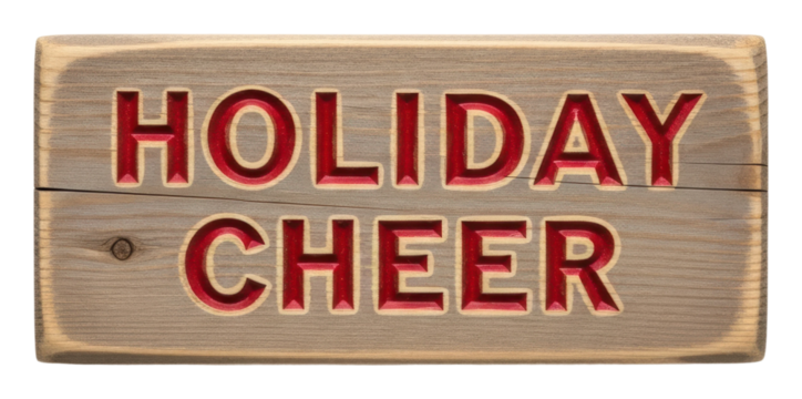 Festive holiday cheer sign home wooden plaque rustic style isolated on transparent background