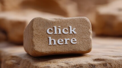 Stone Click Here Button in Sandy Desert