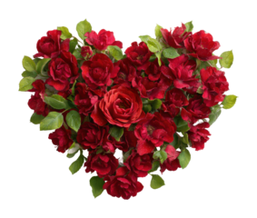 Heart-shaped arrangement of red roses floral aesthetic isolated on transparent background