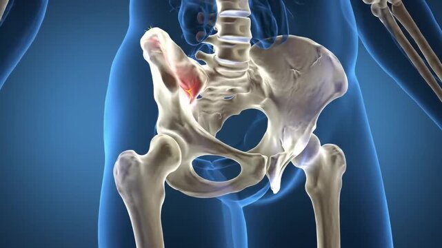 Animated Pelvis Bone with Pain Indication on Blue Background Video