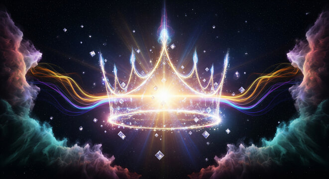 Celestial Crown Shaped Energy Structure Hovering in Space with Aura and Ethereal Light Symbolizing Divine Enlightenment and Universal Awakening JPG