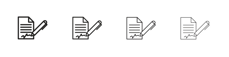 Signed document icon outline symbol. Editable Stroke collection.