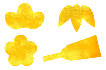 お正月用金素材のイラストセット　松　笹　梅　羽子板