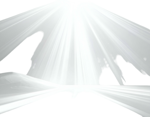 Abstract, geometric shapes converge into a bright central light source against black