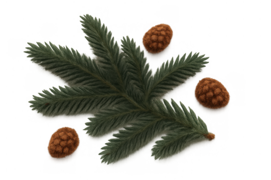 Spruce branch with pine cones providing a festive decoration or winter holiday element, transparent background