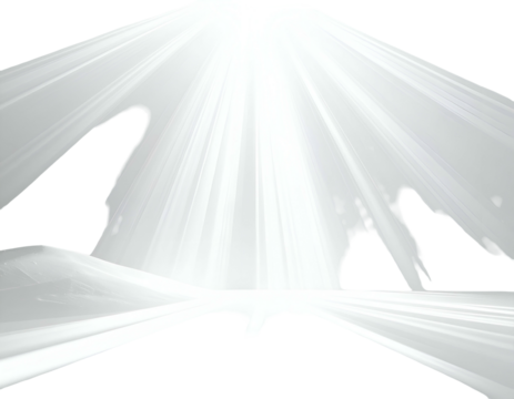 Abstract, geometric shapes converge into a bright central light source against black