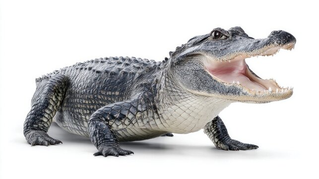 fierce alligator with open mouth isolated on white background