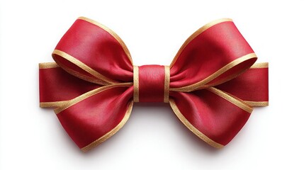 Elegant red and gold ribbon bow isolated on a clean white background