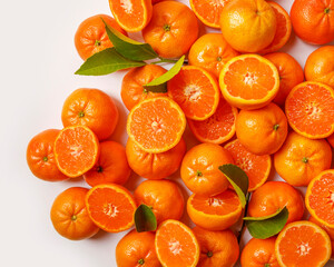 Sliced Mandarin oranges on a white background