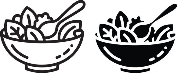 Healthy salad bowls monochrome icon vector illustration fresh meal concept