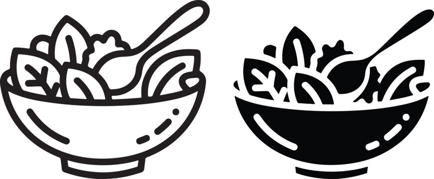 Healthy salad bowls monochrome icon vector illustration fresh meal concept