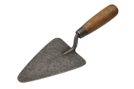 Masonry pointing trowel with wooden handle on transparent background
