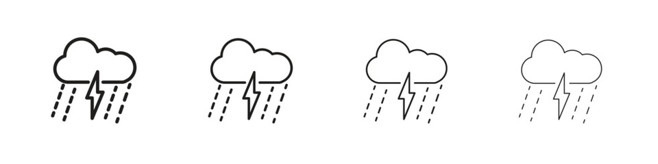 Thunderstorm icon outline symbol. Editable Stroke collection.