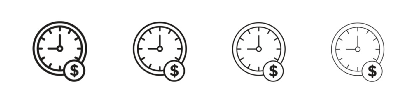 Time is money icon outline symbol. Editable Stroke collection.