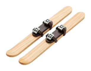 Winter sports equipment ski area of wooden skis isolated on transparent background