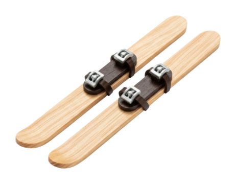 Winter sports equipment ski area of wooden skis isolated on transparent background