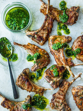Lamb cutlets with salsa verde