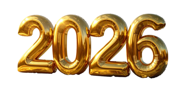 golden year 2026, gold metallic glossy, isolated, new year and Sylvester, wealth luxury and rich as golden colored, changes and success, silver golden