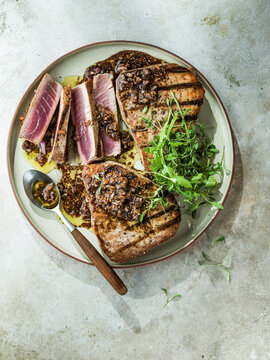 Fired Tuna steaks with matsuhisa dressing