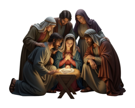 Nativity scene celebration bethlehem warm glow isolated on transparent background