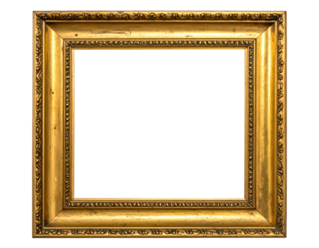 Ornate gold picture frame with detailed carving, isolated