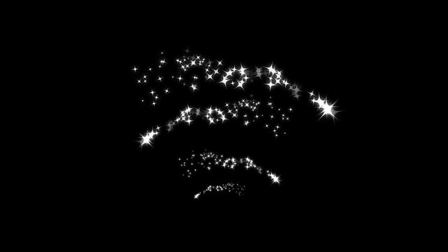 White glitter sparkles trail with glowing pixie dust burst, Christmas stars sparkle line, simple doodle magic path, shimmering particles twinkle effect on transparent black background. 4k video