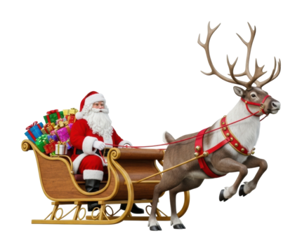 Santa claus delivering presents winter wonderland holiday scene isolated on transparent background