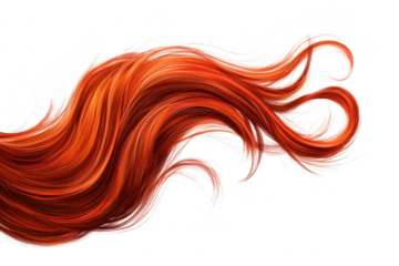 A flowing cascade of red hair gracefully swaying in the air against a pristine white background. symbolizing beauty and freedom. ideal for fashion or beauty-related projects
