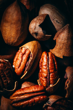 Pecans nuts and shells